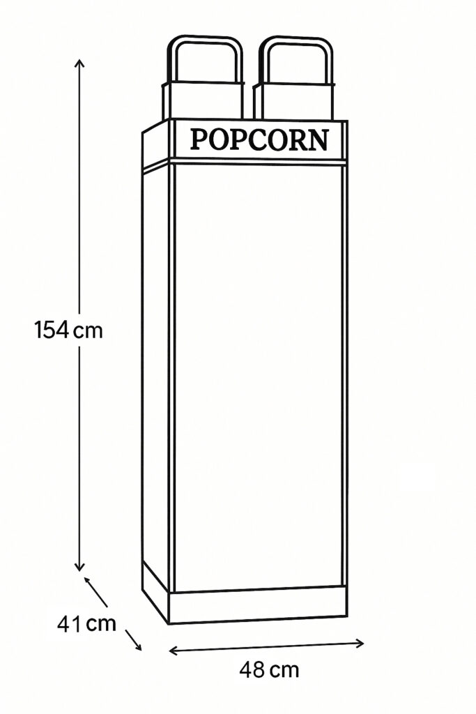 Skizze eines Popcornautomaten mit genauen Maßen